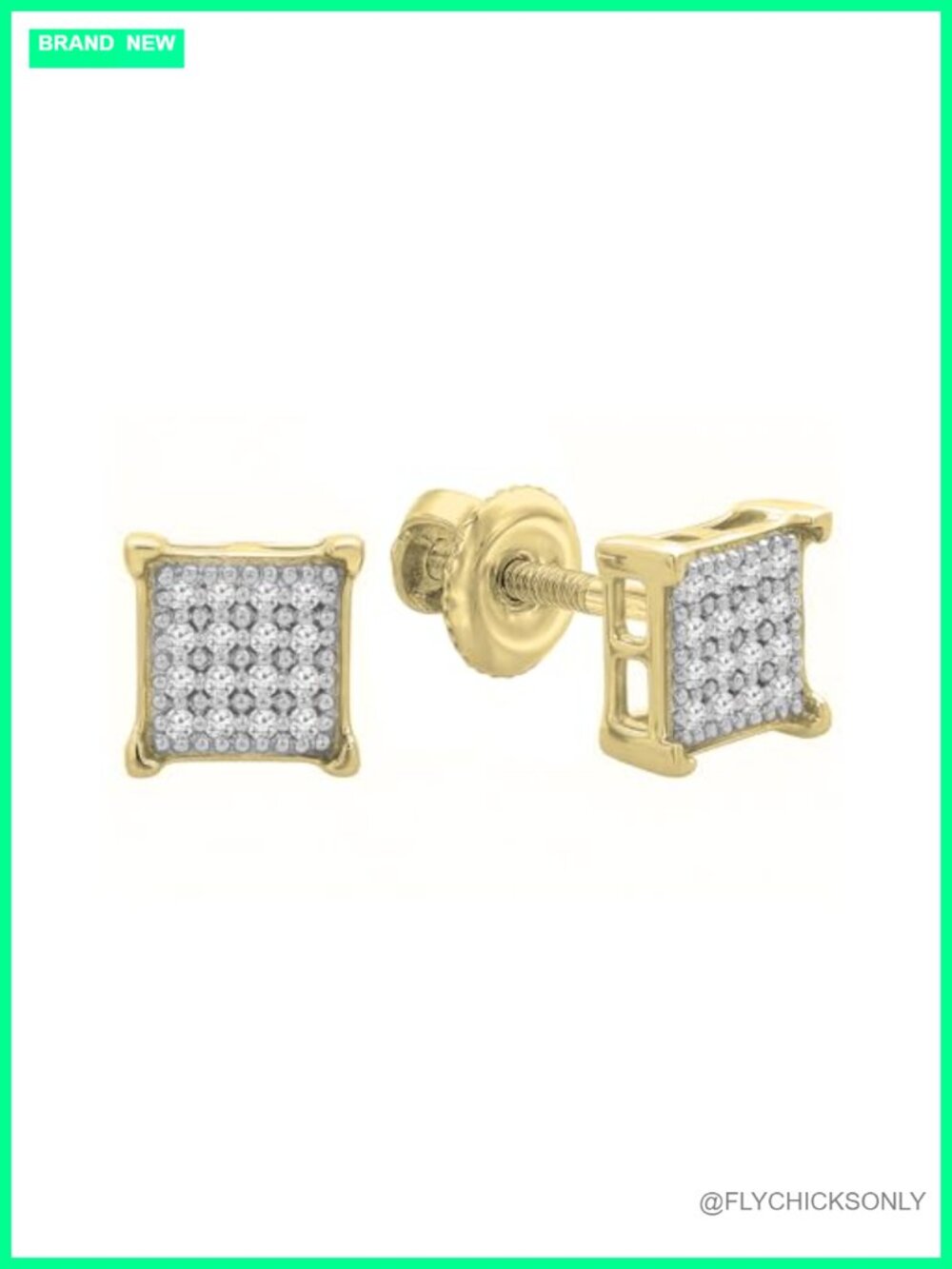 Unisex Real Natural Diamond Stud Earrings Yellow Plated 925 Sterling Silver